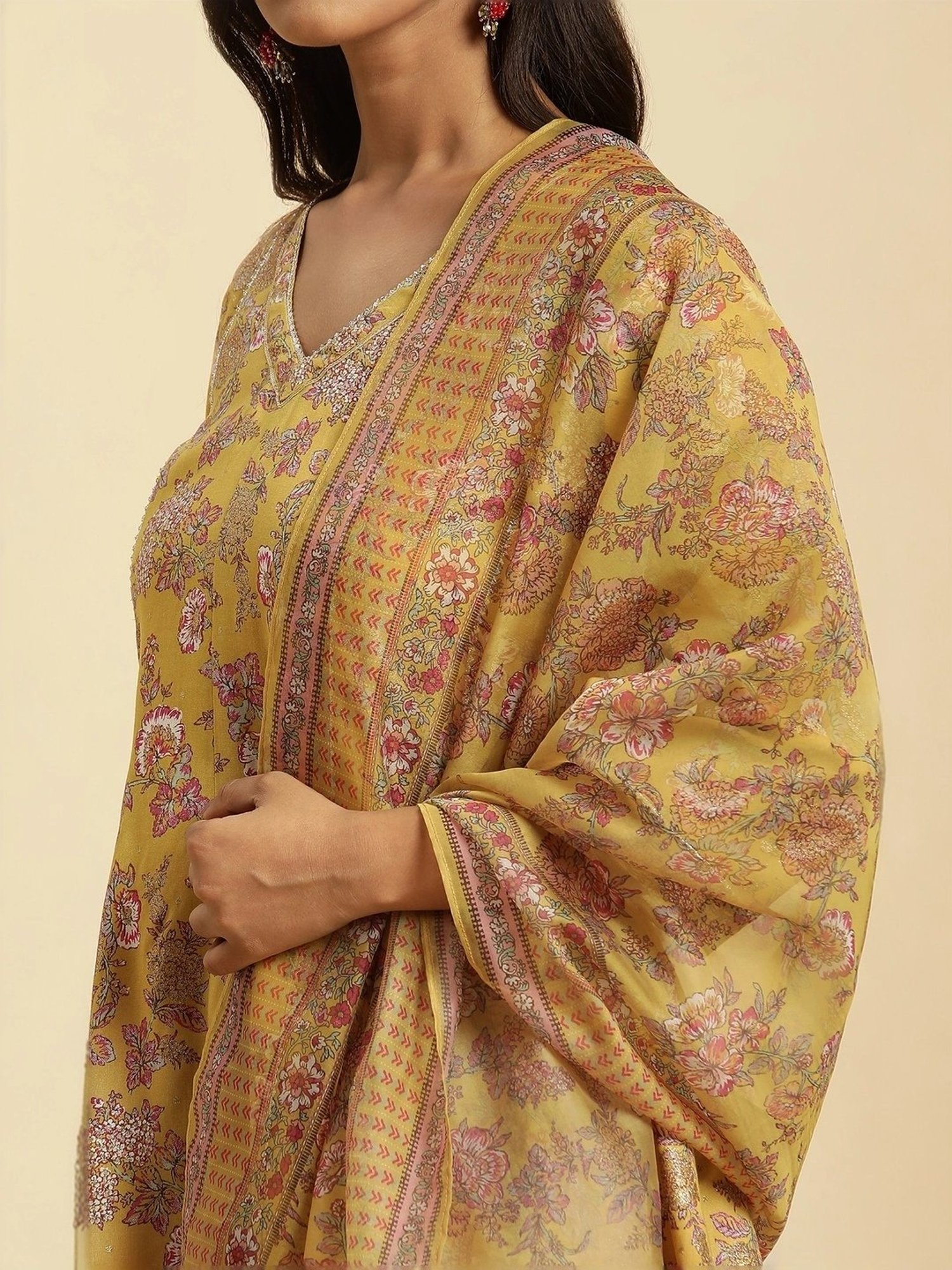 W Yellow Printed Kurti Sharara Set With Dupatta