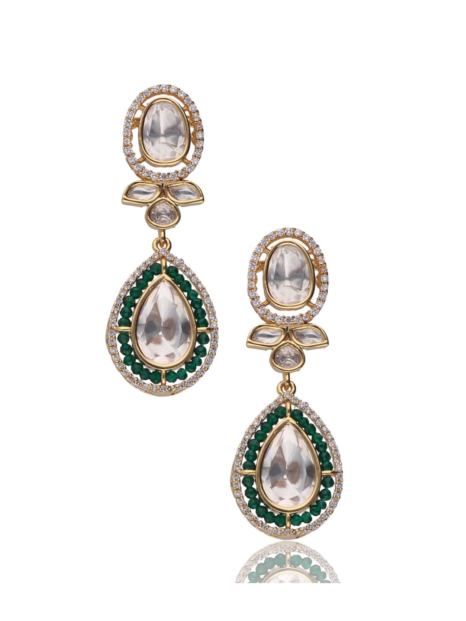 Curio Cottage Bridal Kundan Green Dangler Earrings