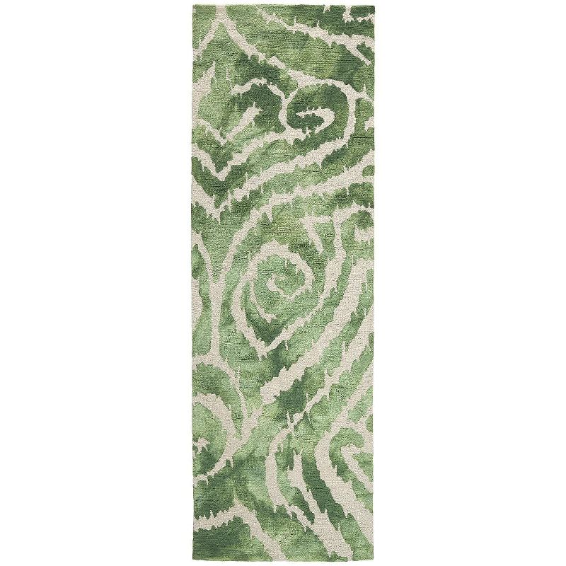 2'6"x8' Runner Hand Made Tufted Stripe Runner Green - Feizy