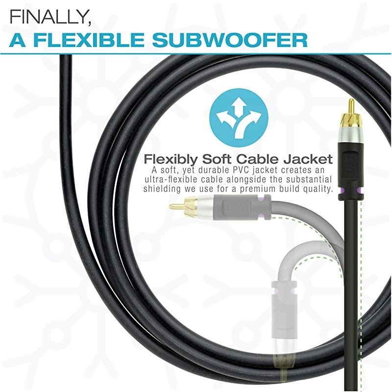 ULTRA Series Subwoofer Cable 4 Feet Dual Shielded with Gold Plated RCA to RCA Connectors Black