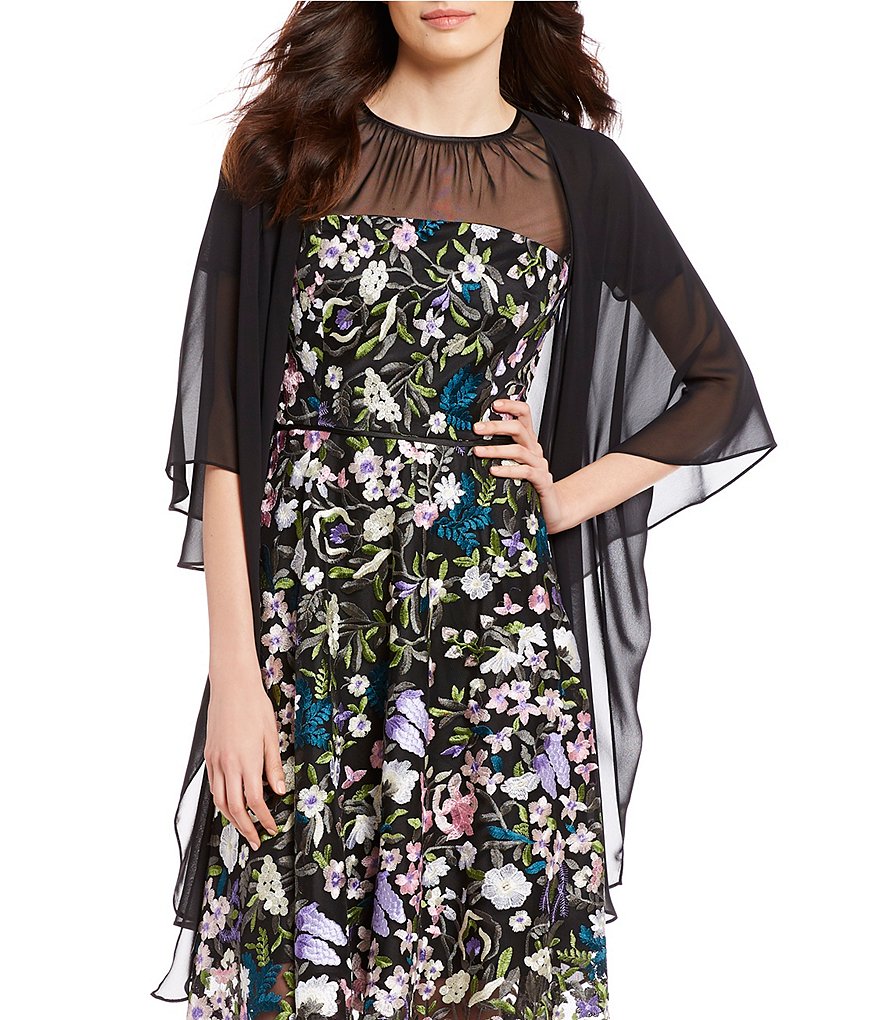 Cejon Metallic Crocheted Fringe Metallic Evening Wrap