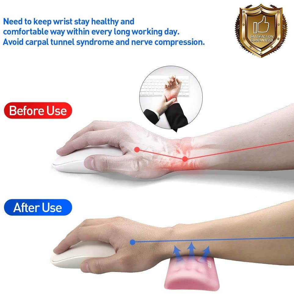 BUBM Keyboard Wrist Rest Mouse Wrist Pad Arm Support with Massage Holes Design, Ergonomic Memory Foam Hand Palm Rest, Comfortable Wrist Cushion & Easy-Tying for PC Gaming, Office, Computer(Pink Set)