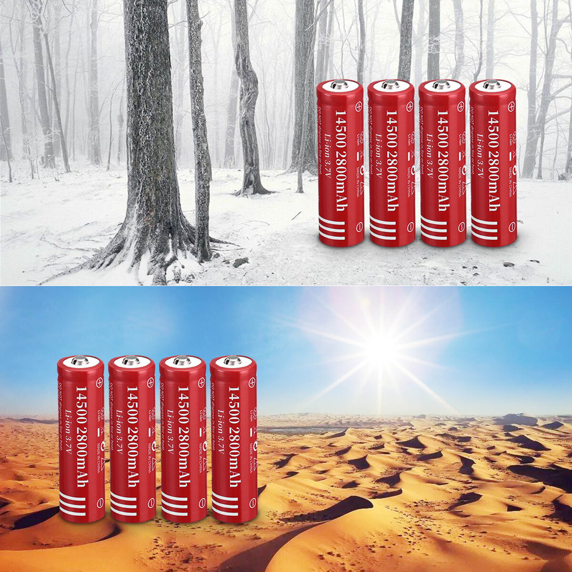 4 piece 2800mAh 14500 3.7V Li-ion Rechargeable Batteries for Torch Camera Flashlight