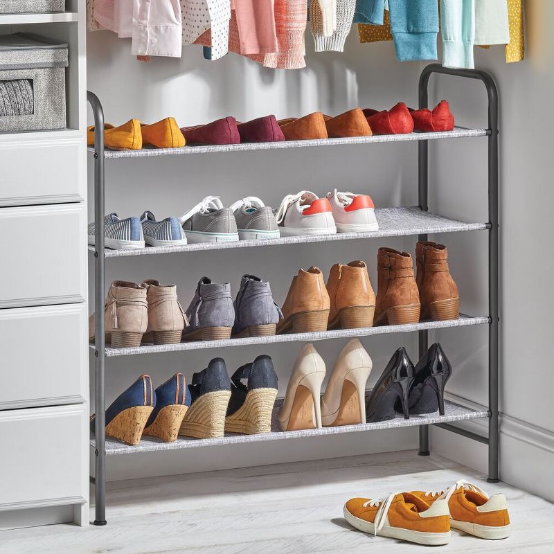 mDesign Metal and Polyester 4 Tier Shoe Storage Organizer Rack - Graphite/Gray