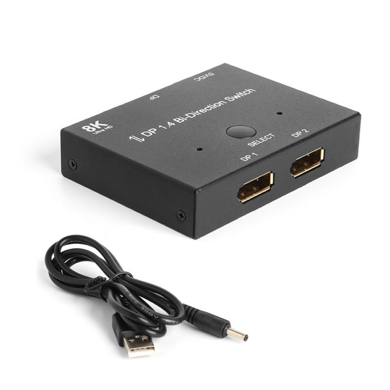 Displayport Splitter DP1.4 Bi-Direction Switch  Audio Video Sync Adapter 1x2/2x1 Switcher for Computer TV Projector Monitor