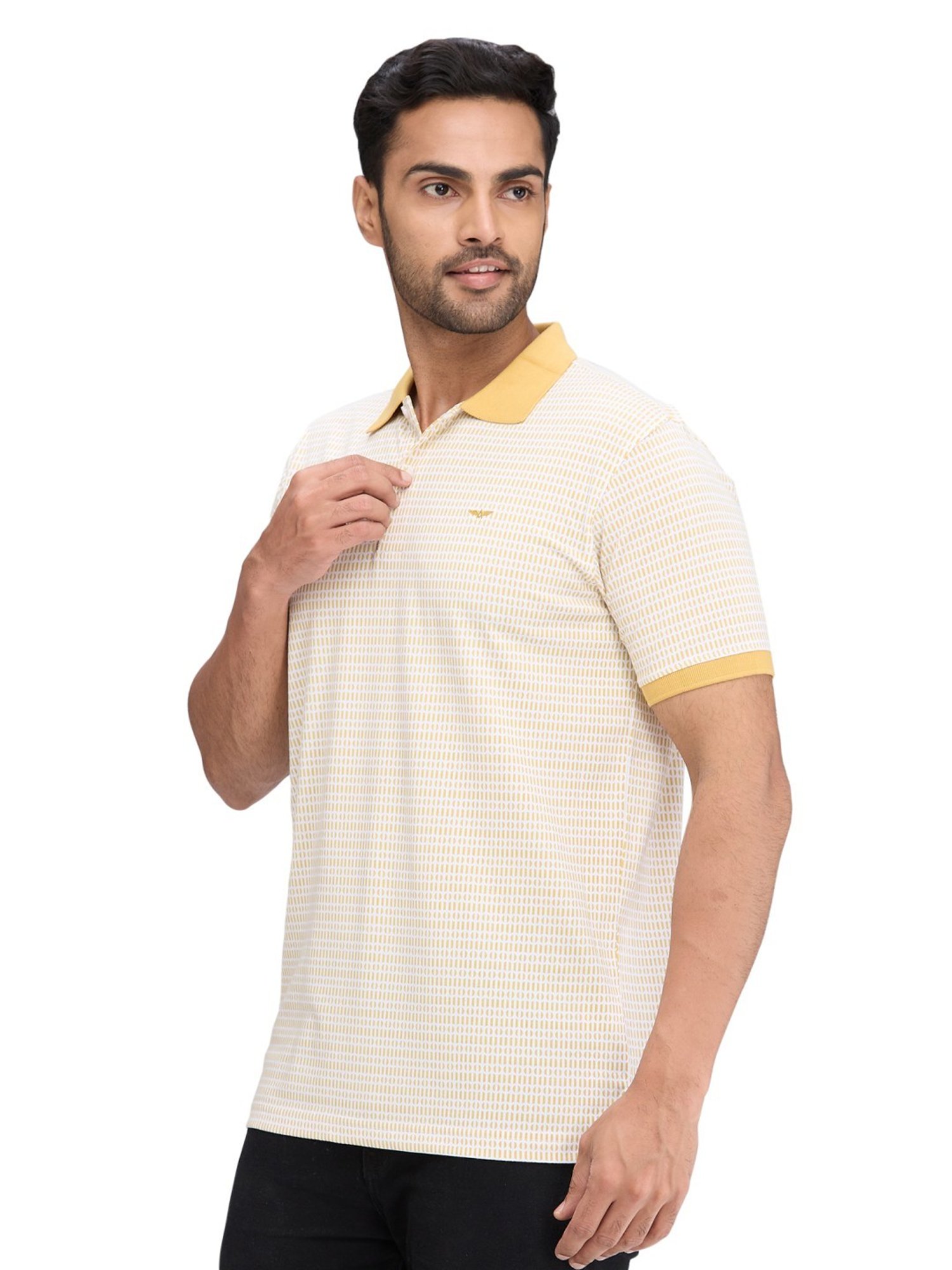 Park Avenue Yellow Slim Fit Printed Polo T-Shirt