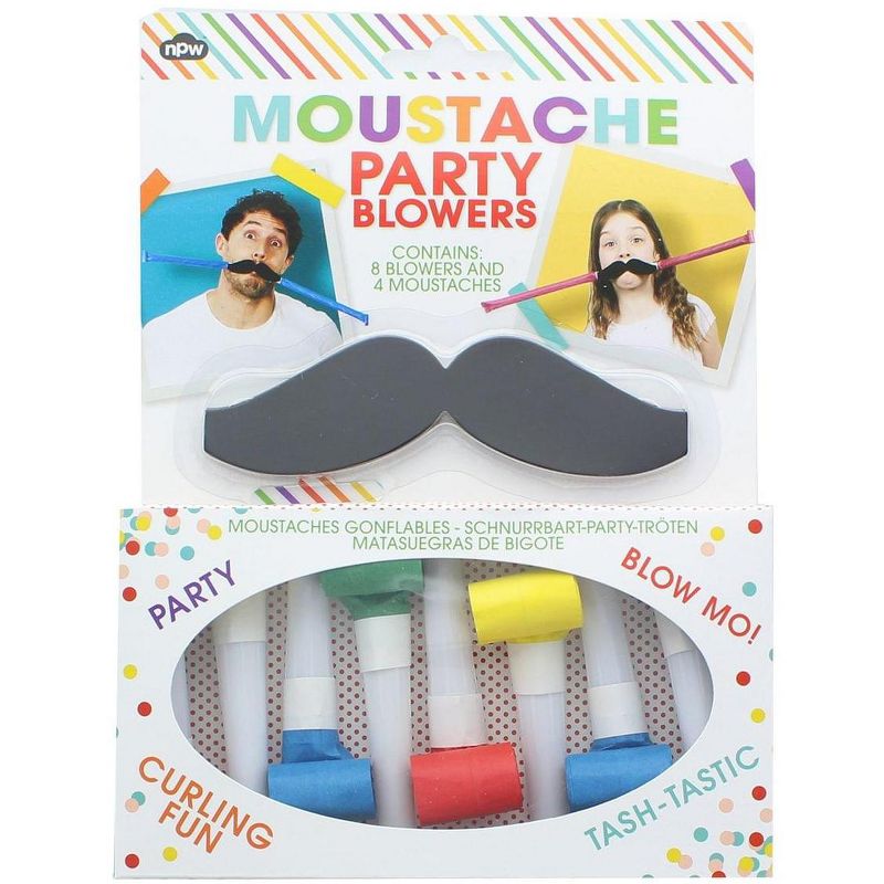 NPW Gifts Novelty Moustache Party Blowers, 8-Piece