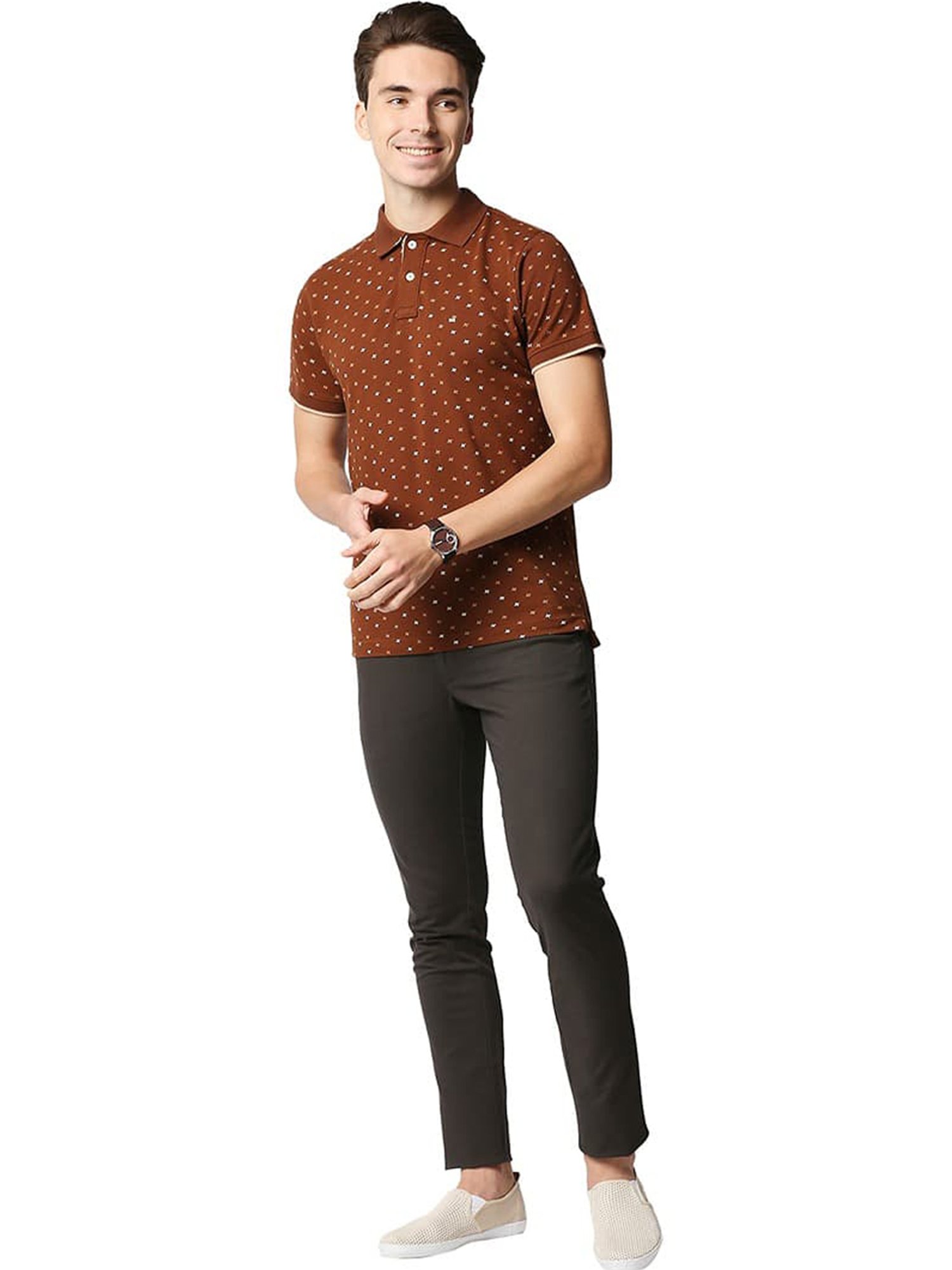 Basics Sorrel Horse Cotton Muscle Fit Printed Polo T-Shirt