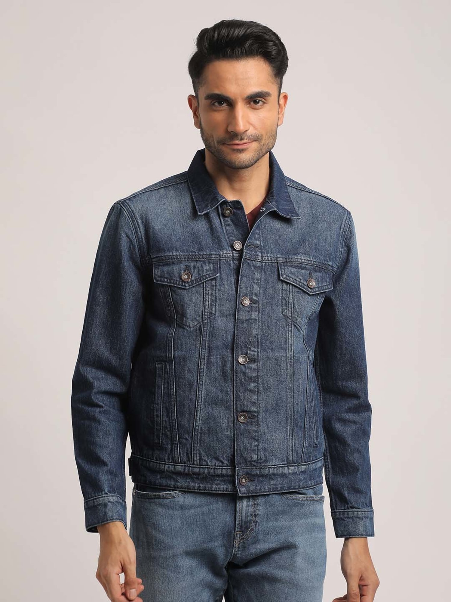 EVERBLUE Dark Blue Regular Fit Denim Jacket