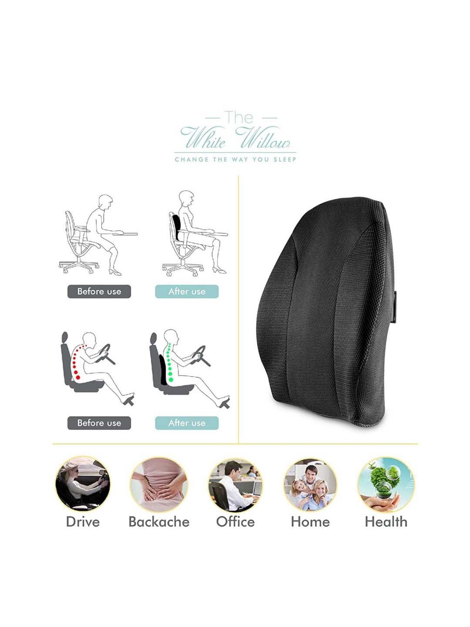 The White Willow Black Back Support Cushion - Set of 1