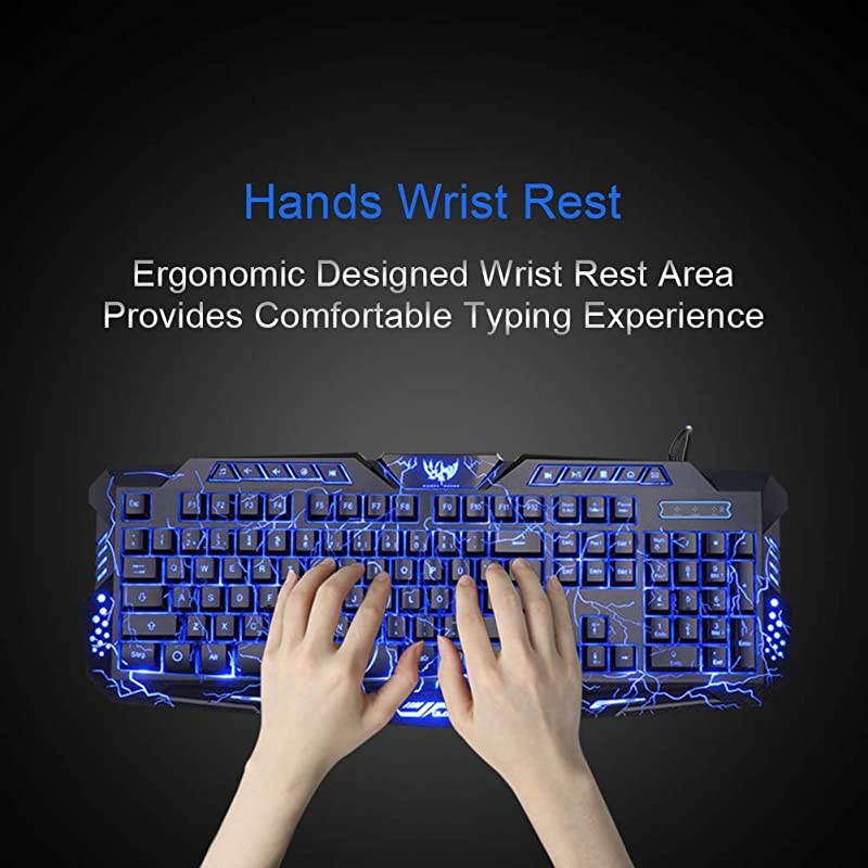 Gaming Keyboard and Mouse,USB Wired Backlit Gaming Mouse and Keyboard Combo,Letters Glow, 3 Color Crack Backlit,Illumination Keyboard and Mouse Set for Game and Work