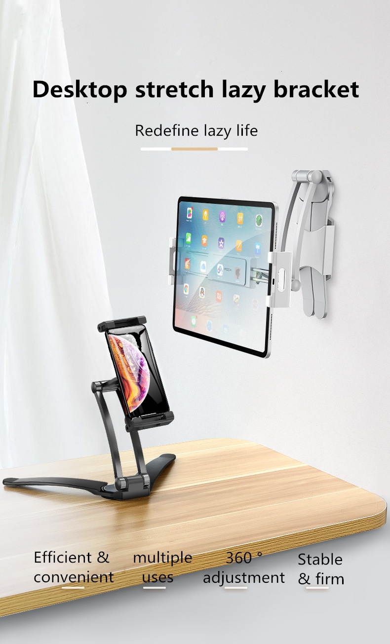 Universal Wall or Desktop  360&deg; Rotating Phone Holder Clips Tablet Stand Digital Kitchen Mount Stand Tablet Metal Bracket Smartphones Holders