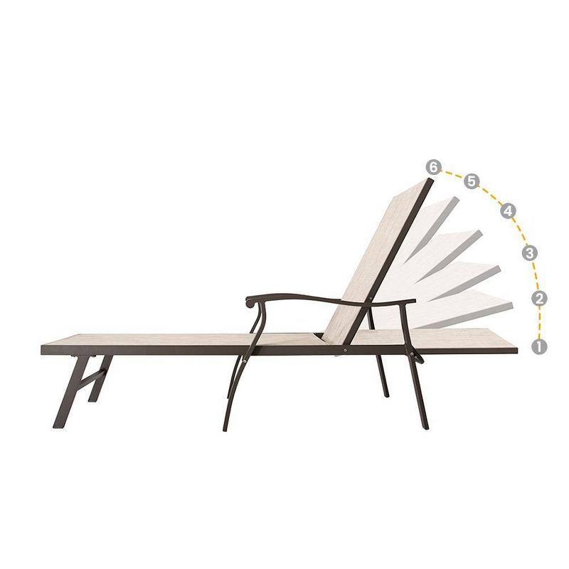 Outdoor Aluminum Adjustable Chaise Lounge Chair with Arms - Beige - Crestlive Products
