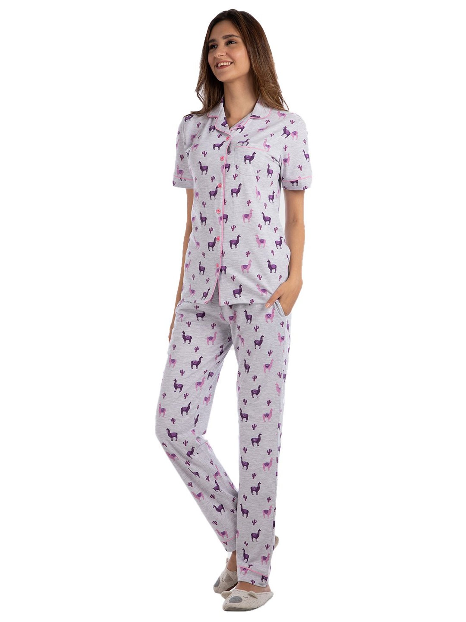 Nite Flite Grey Printed Shirt With Pyjamas