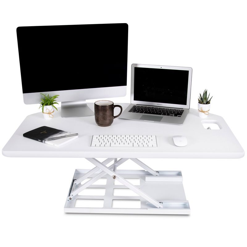 X-Elite Premier Corner Standing Desk Converter with Pneumatic Height Adjustment - White - Stand Steady