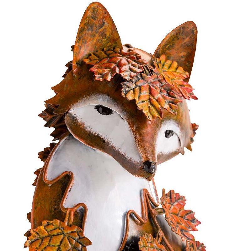 Wind & Weather Handcrafted Metal Fox Sculpture Draped in Fall Leaves