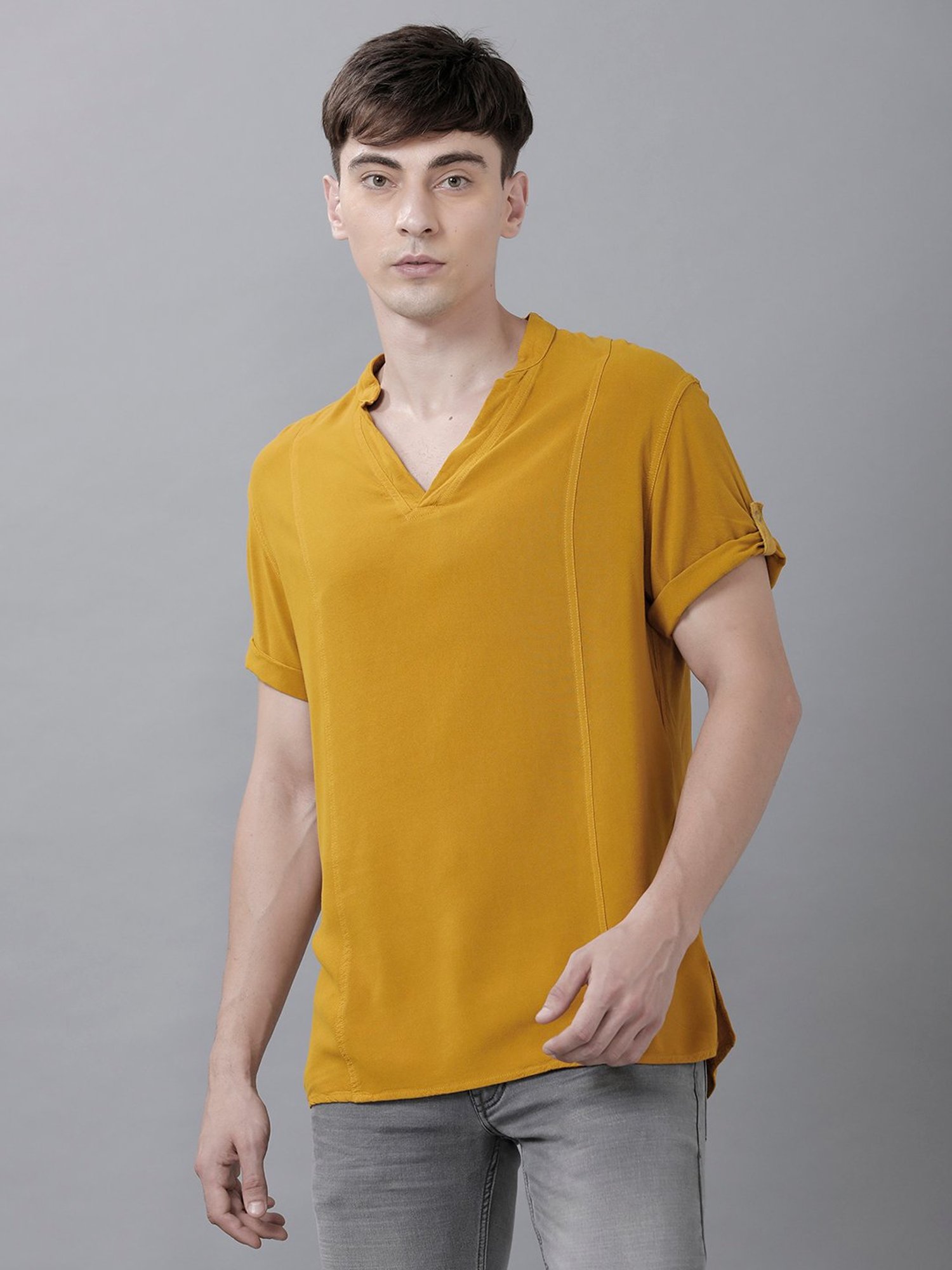Identiti Mustard V Neck Short Kurta
