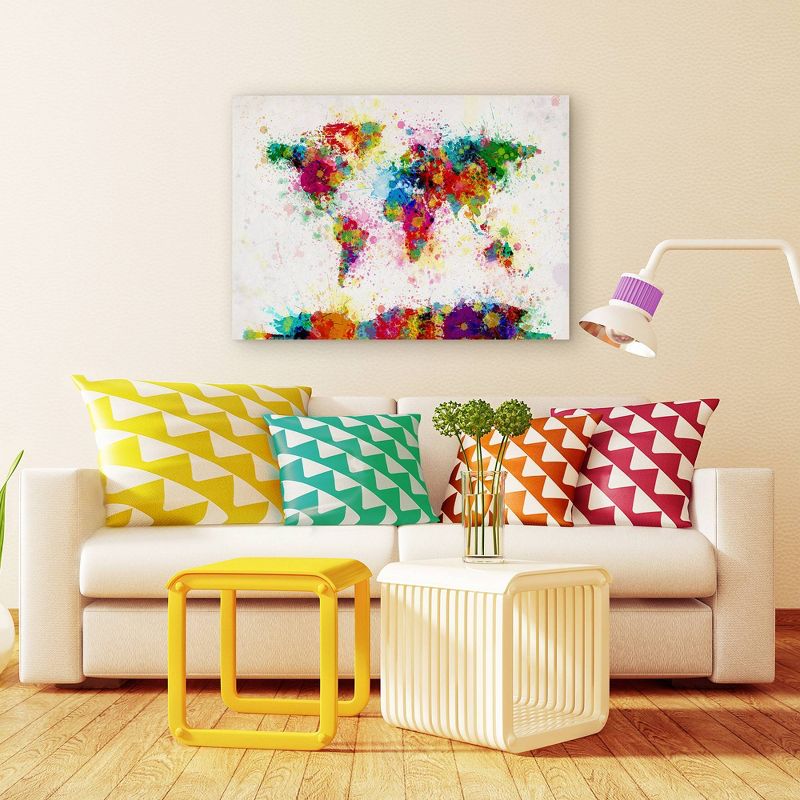 22" x 32" Paint Splashes World Map by Michael Tompsett - Trademark Fine Art