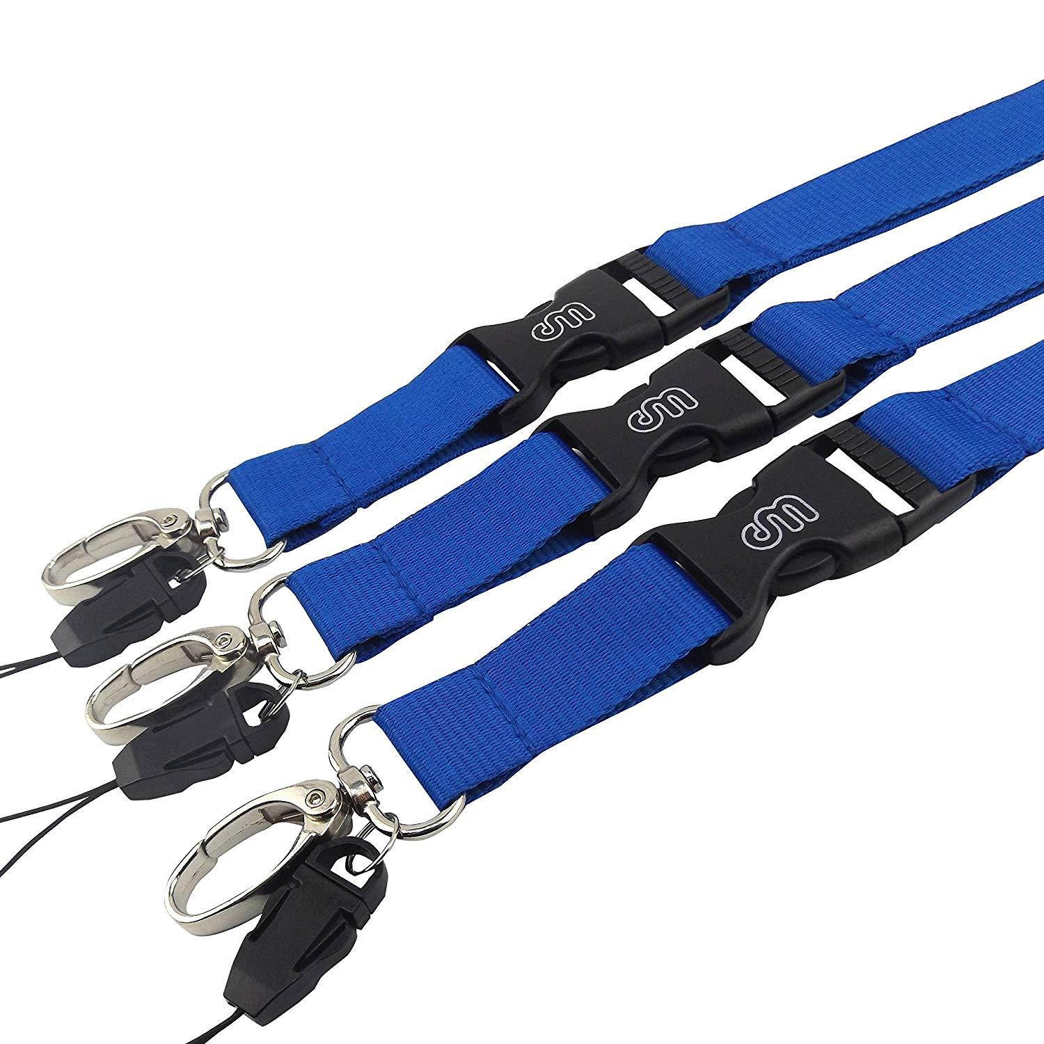 Office Lanyard, Wisdompro 5pcs 23" Premium Polyester Neck Strap Lanyard with Oval Clasp & Detachable Buckle for Phones, Camera, iPod, USB, Key, Keychain, ID Name Tag Badge Holder-Blue