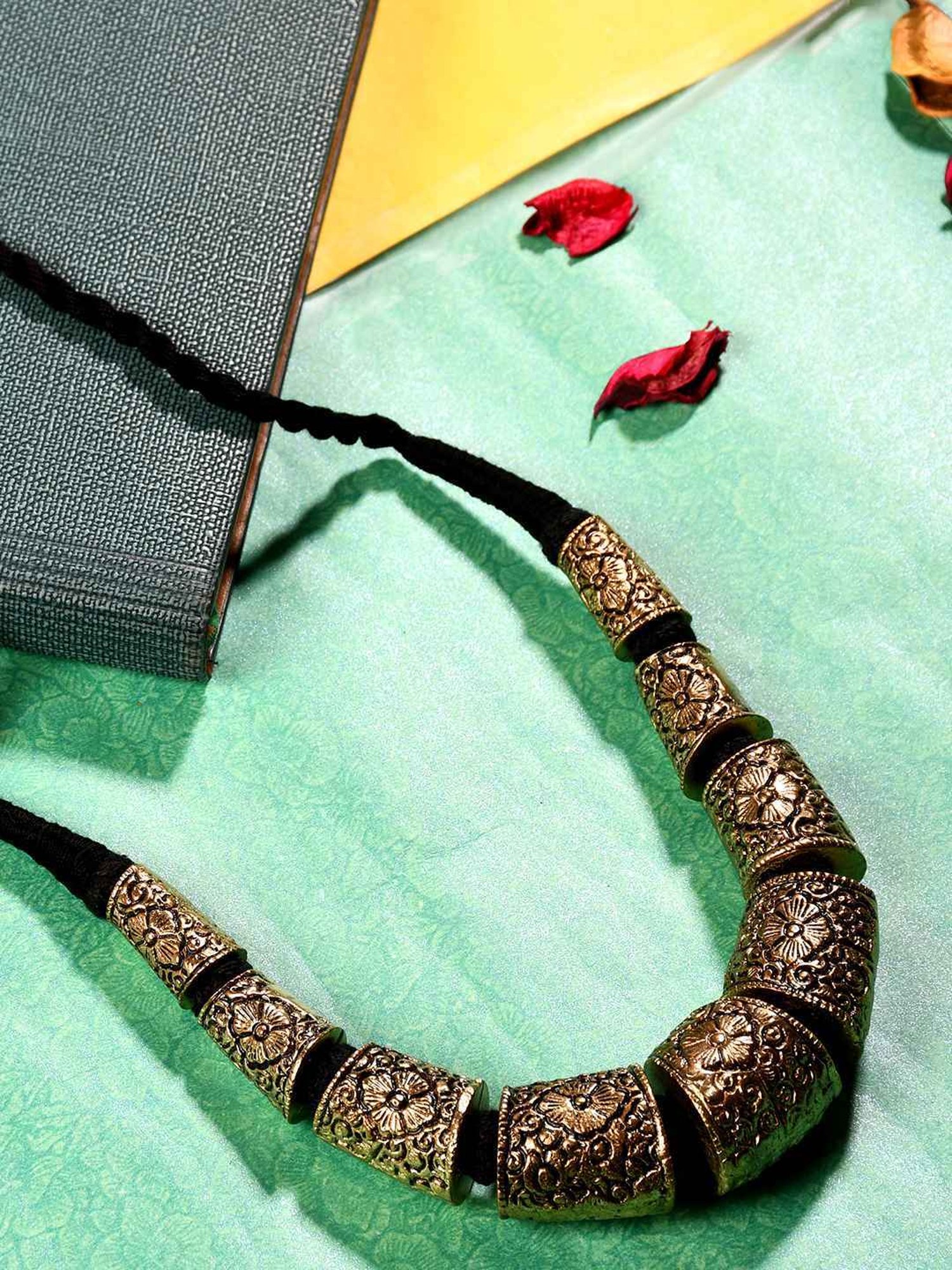 Imli Street Golden Tone Handcrafted Thread Necklace