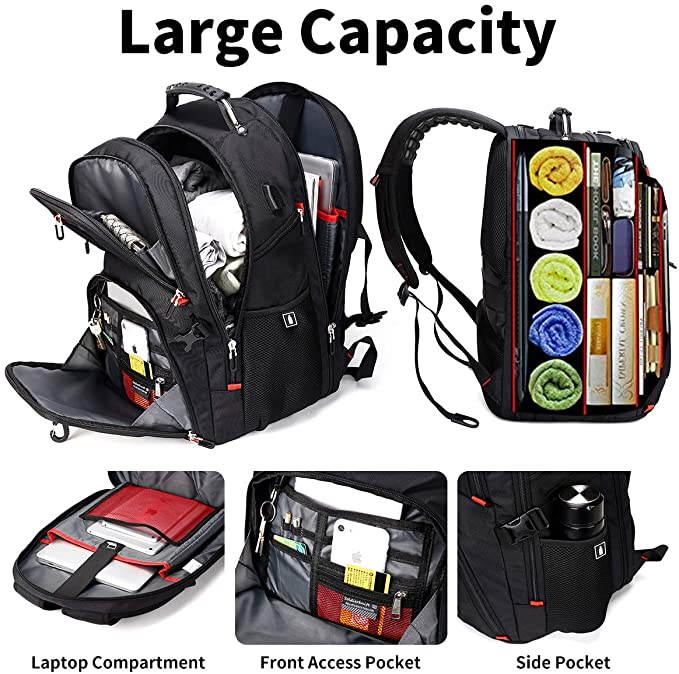 Durable 50L Laptop Backpack Travel Backpack College Bookbag with USB Charging Port fit 17 Inch Laptops for Men Women