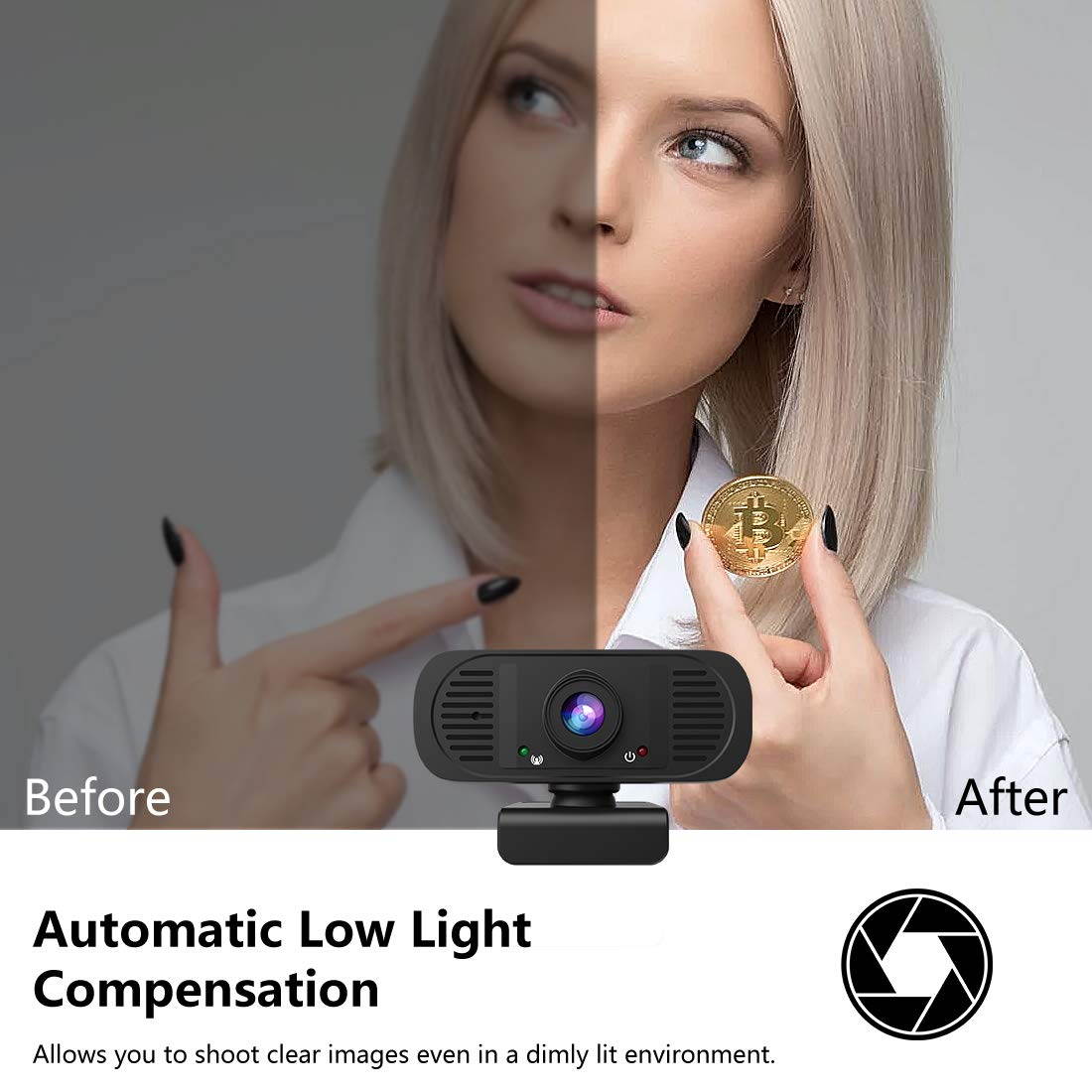 1080P Webcam with Microphone, HD Webcam Streaming USB Computer Camera for PC Desktop Laptop, USB Web Cam for Video Calling Recording Conferencing, Auto Focus, Plug and Play, 90&deg;Wide View Angle