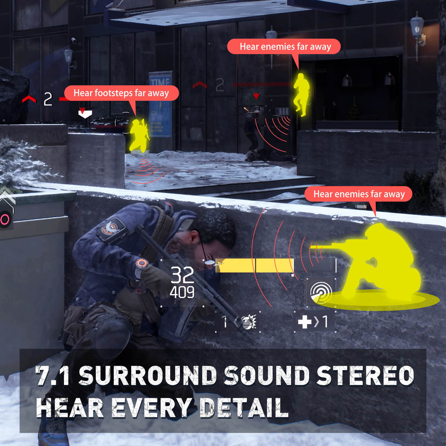 EKSA E1000 Gaming Headset 7.1 Virtual Surround Gaming Headphones Wired USB Earphone With LED RGB Light Mic For Computer/PC/PS4 Gray/Green