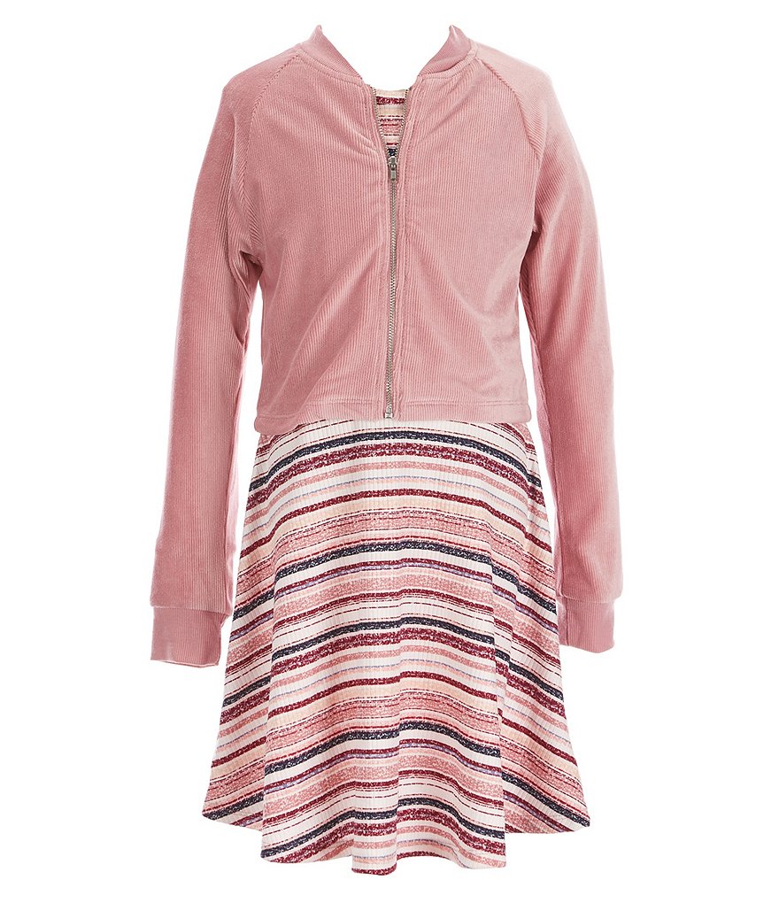 Ally B Big Girls 7-16 Short-Sleeve Striped Skater Dress With Jacket