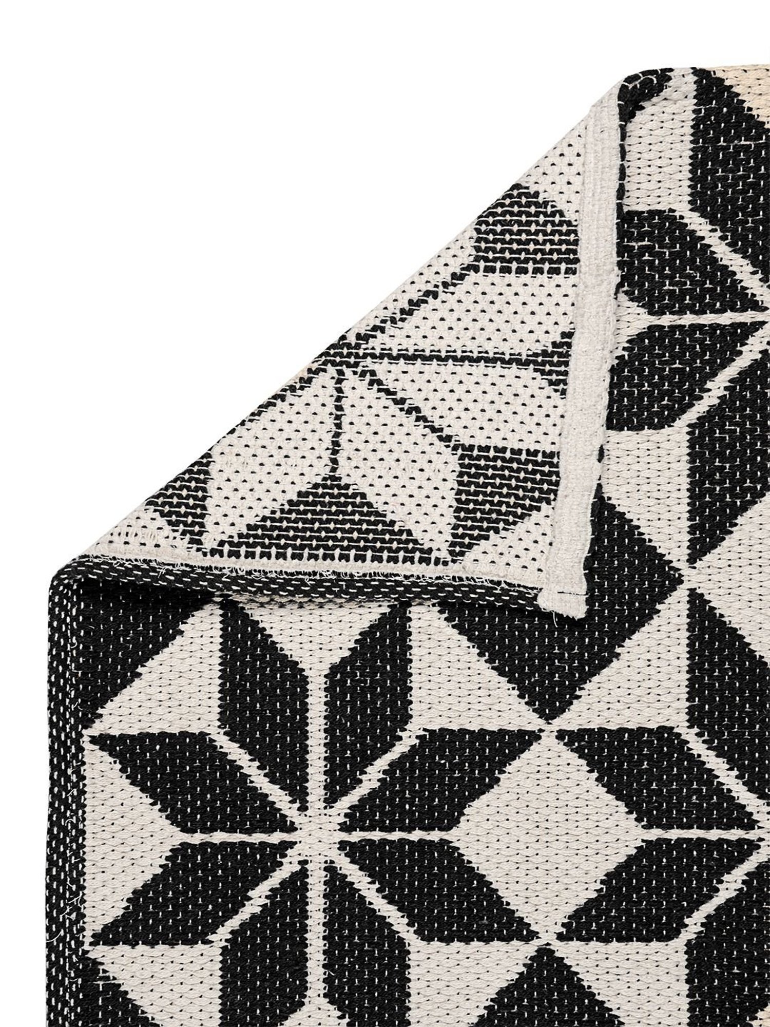 Saral Home Abstract Black Cotton Multiuse Handwoven Rug