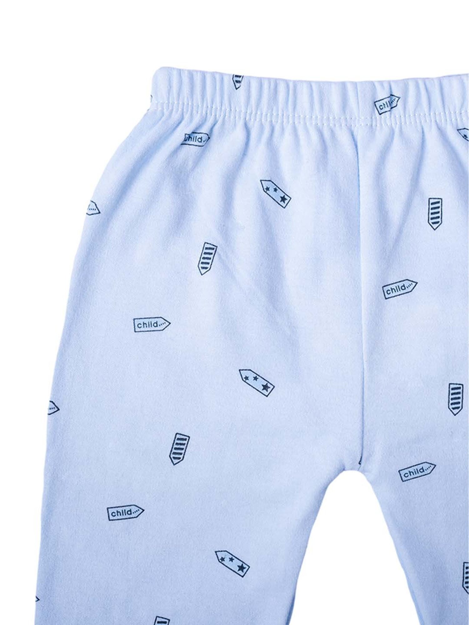 Baby Moo Kids Blue Printed Full Sleeves T-Shirt Set