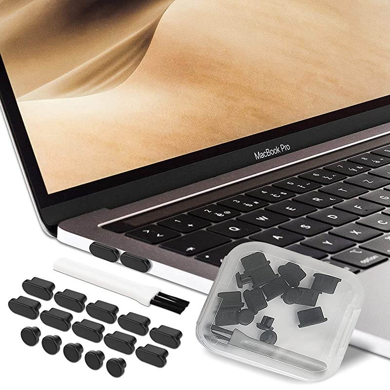 USB C Dust Plug Set 17 Piece Compatible with MacBook 11 13 16 Air Pro Any USBC Android Phone Protects Charging Aux and Headphone Ports Black