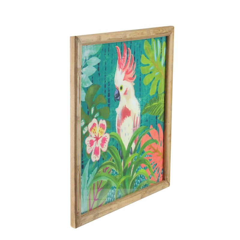 Raz Imports 14" Red and White Cockatoo Decorative Wooden Framed Print Wall Art