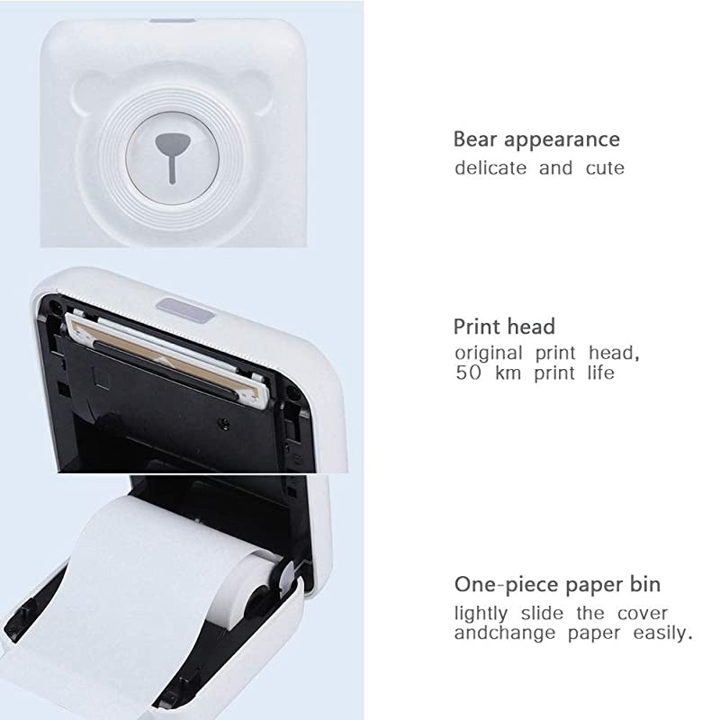 Photo Printer Wireless BlueTooth Thermal Photo Printer Pocket Note Receipt Printer 57mm with USB Cable Support for Child Painting Women Men Gift