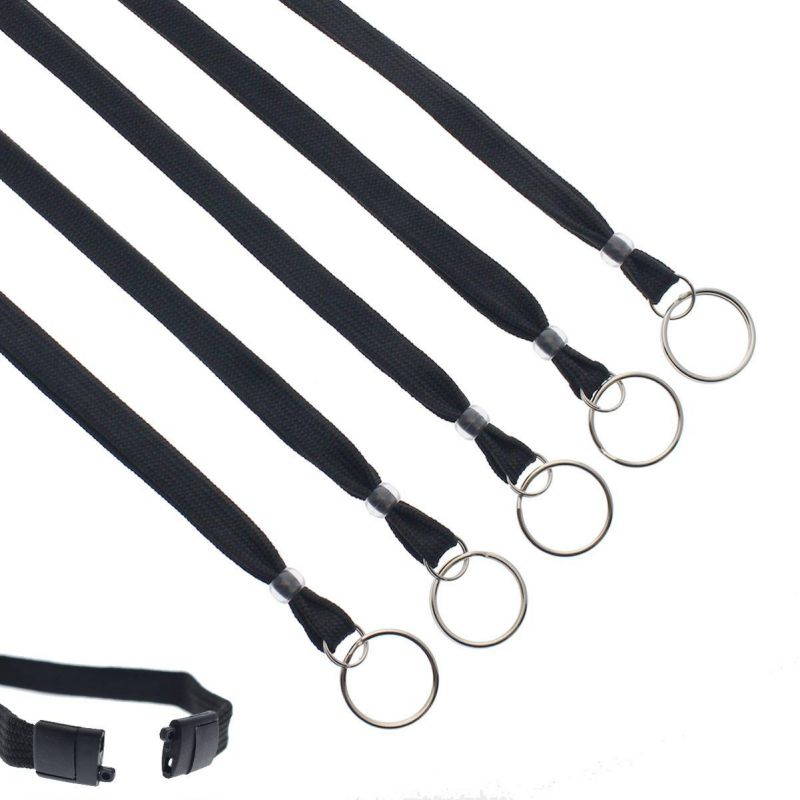 25 Pack - Heavy Duty Breakaway Lanyards with Split Key Ring - Heavy Duty with Break-Away Clasp and Keychain Keyring/ID Holder Attachment at Bottom by Specialist ID (Black)