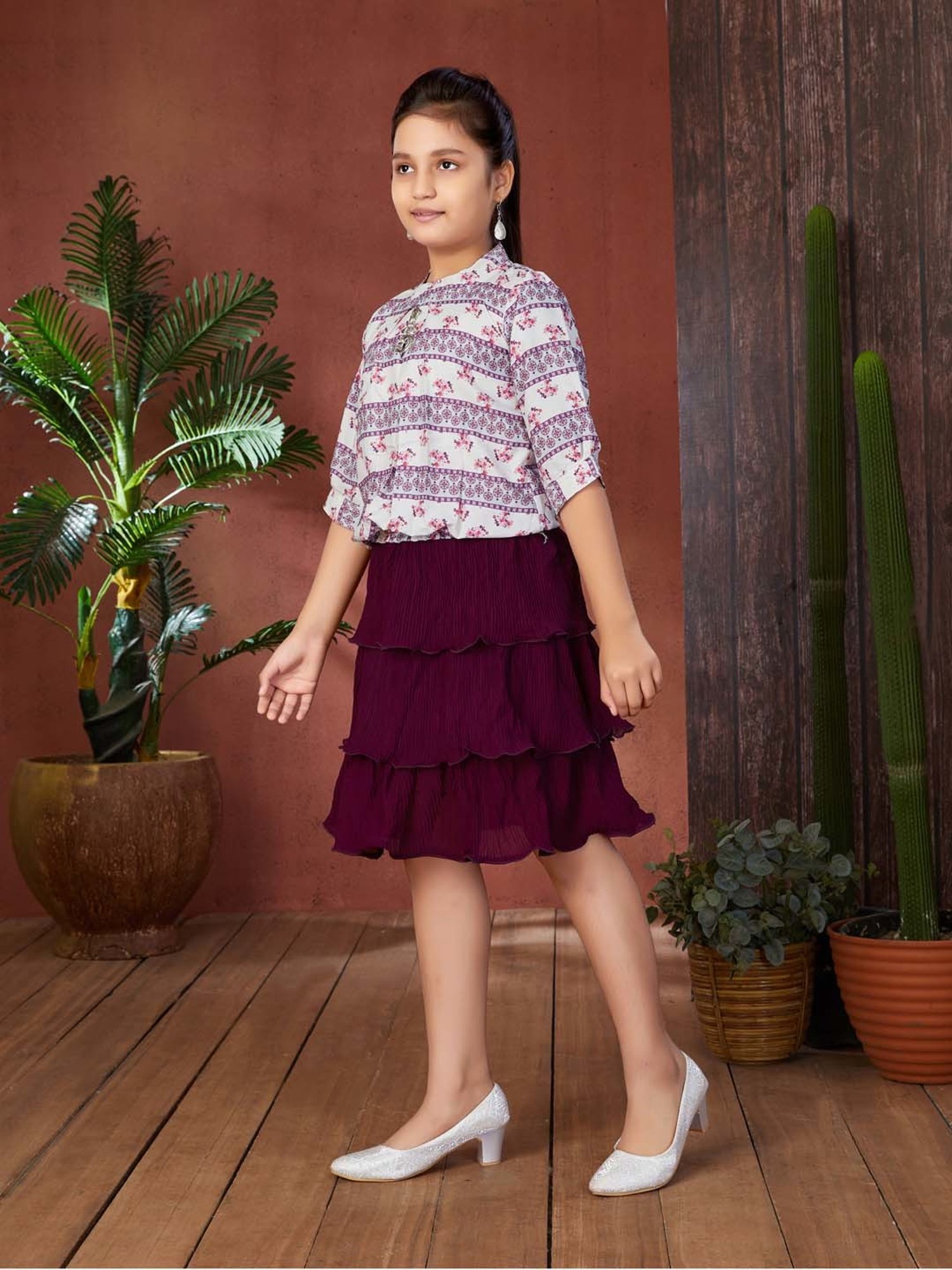 Peppermint Kids Peach Printed Top, Inner with Pants