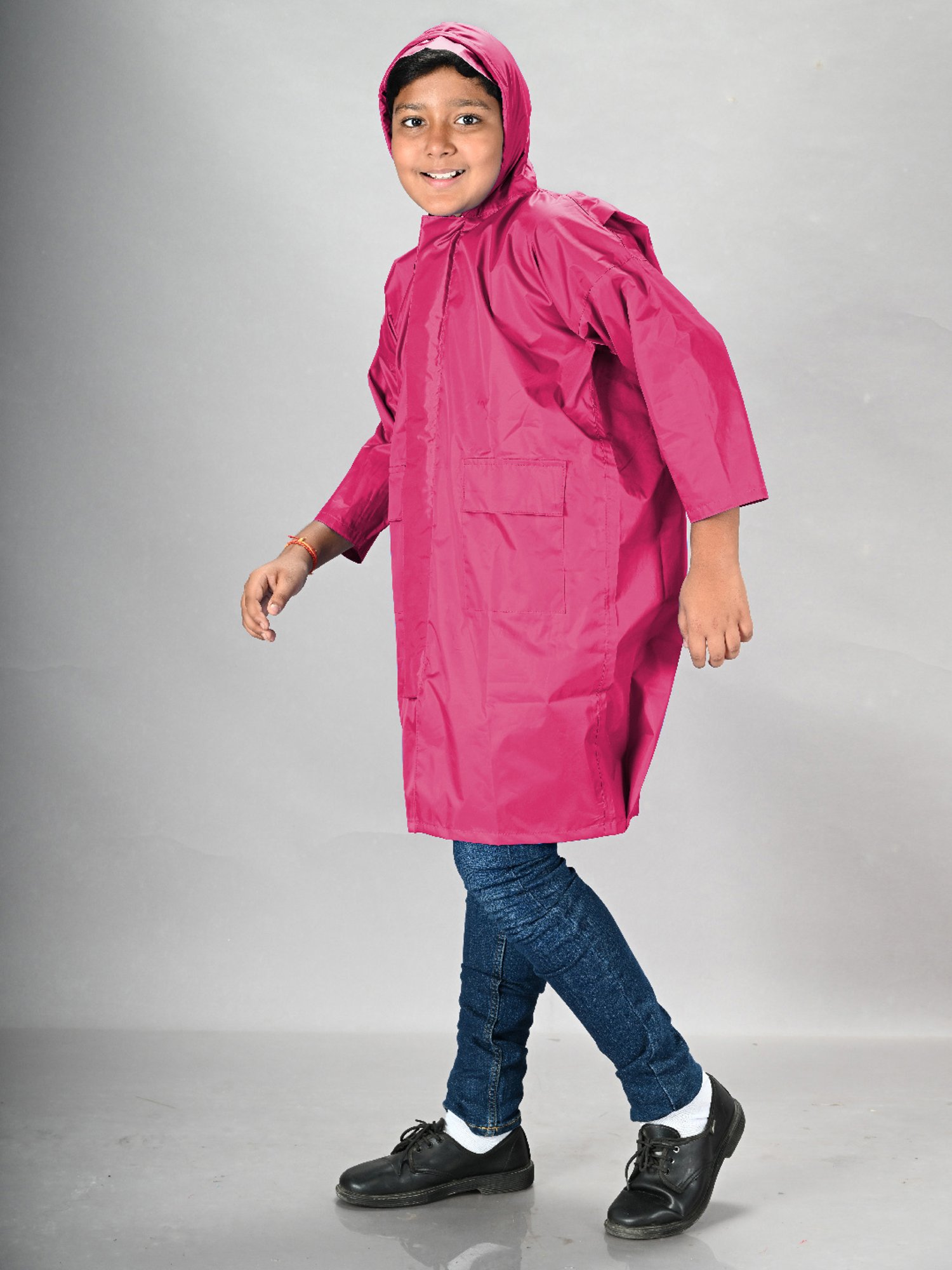 Little Surprise Box Kids Pink Printed Full Sleeves Raincoat
