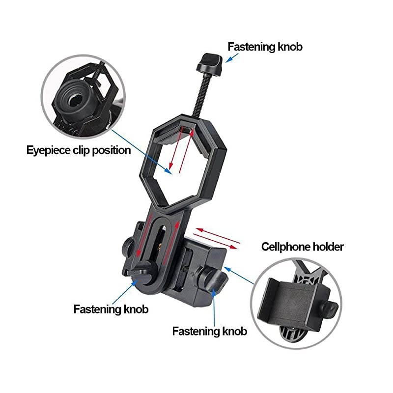 Cell Phone Telescope Adapter Mount Compatible with Binocular Monocular Spotting Scope Telescope and Microscope for iPhone Samsung Cellphone Support Eyepiece Diameter 25 to 48mm