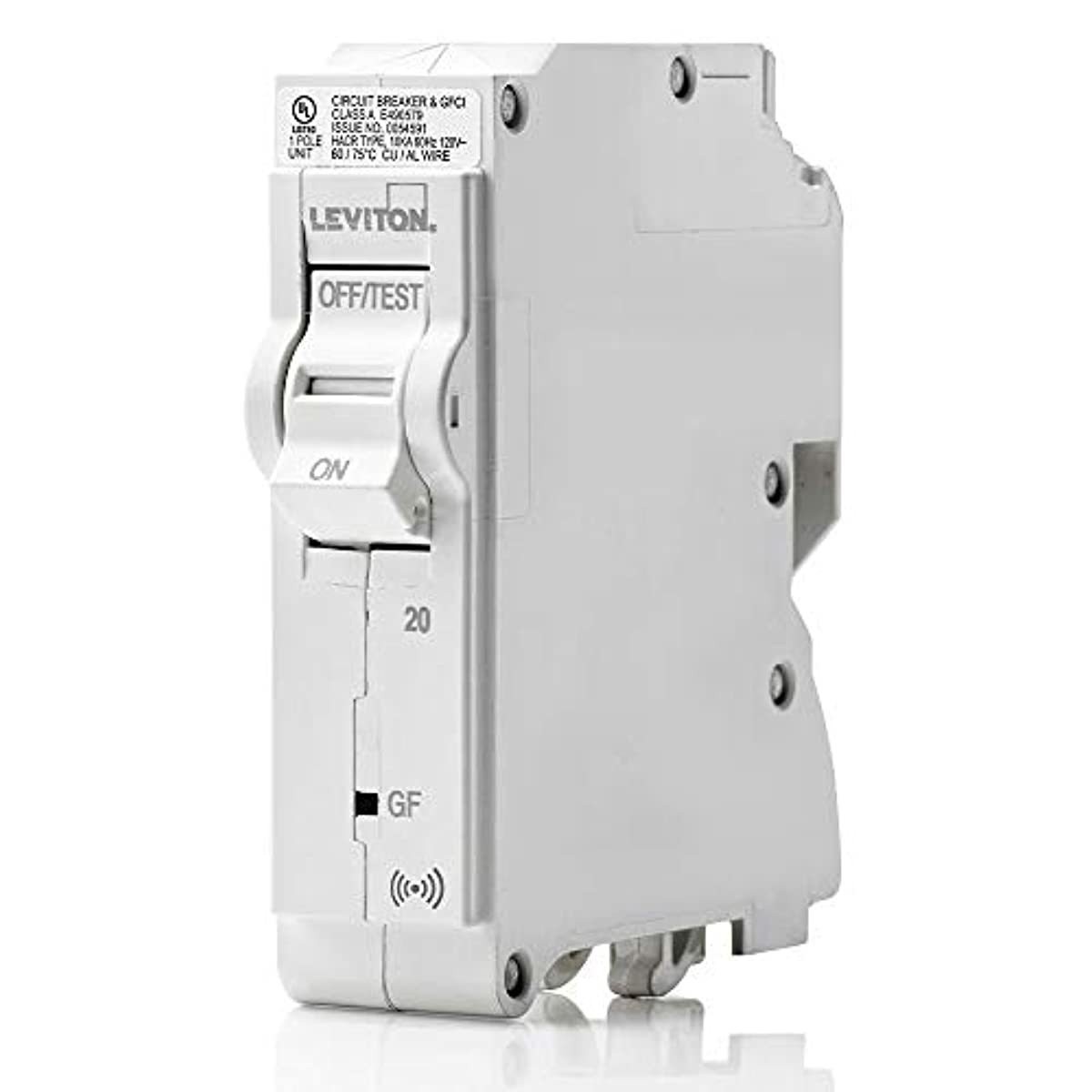 Leviton LB120-GS 20 Amp, 1-Pole Plug-on Smart GFCI Branch Circuit Breaker, 120 VAC, White