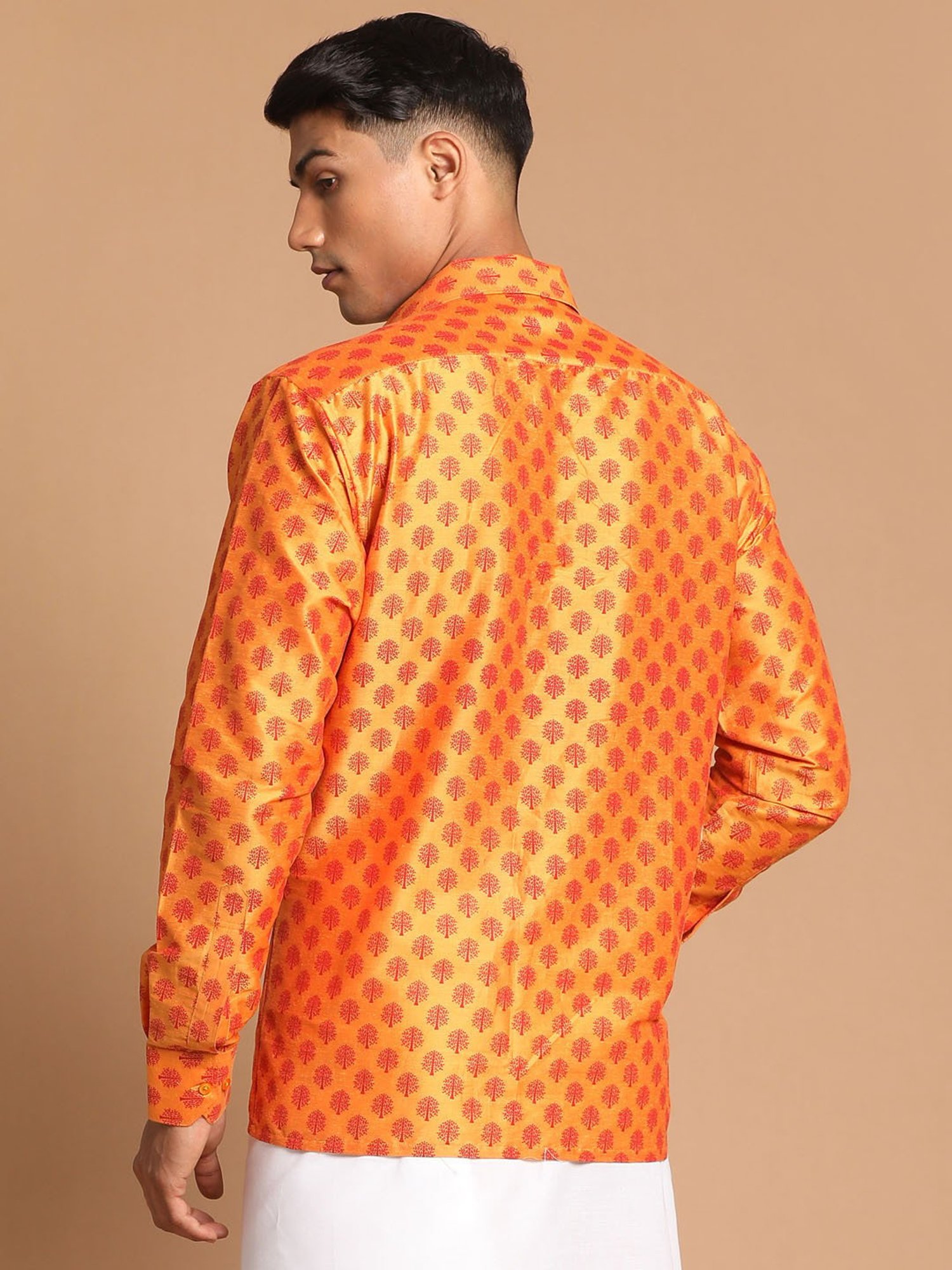 VASTRAMAY Orange Regular Fit Printed Ethnic Shirt