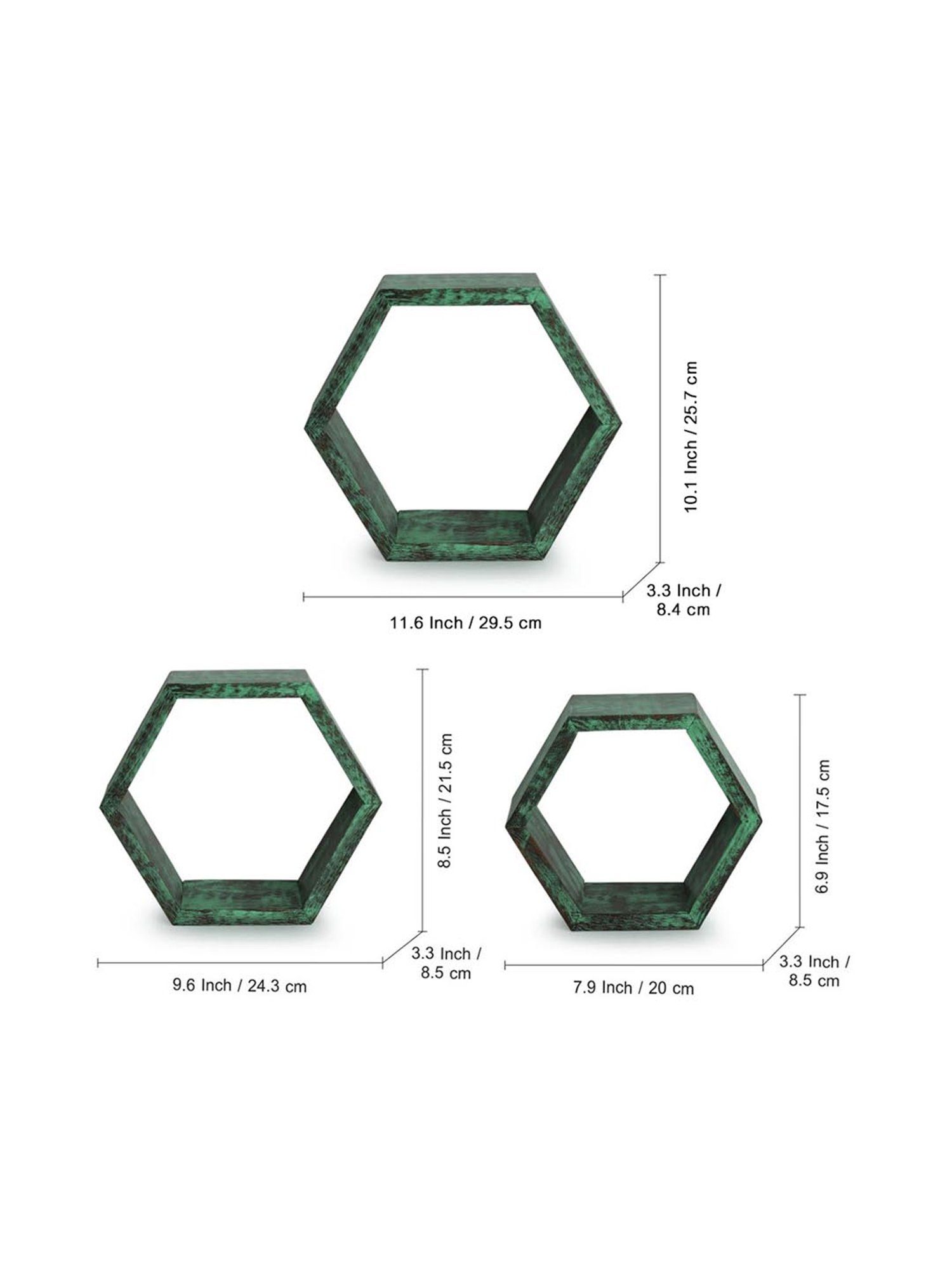 ExclusiveLane 'Rustic Hexagons' Antique Finish Nested Wall Shelves In Mango Wood (Set of 3)