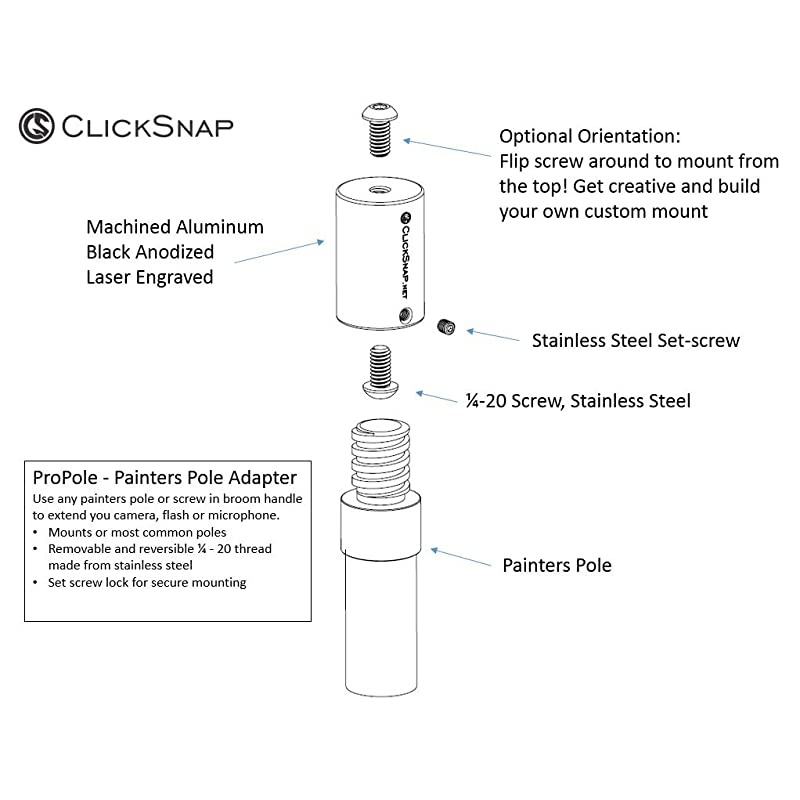 Painters Pole Adapter Camera Monopod Selfie Stick Extension Pole Telescoping Pole