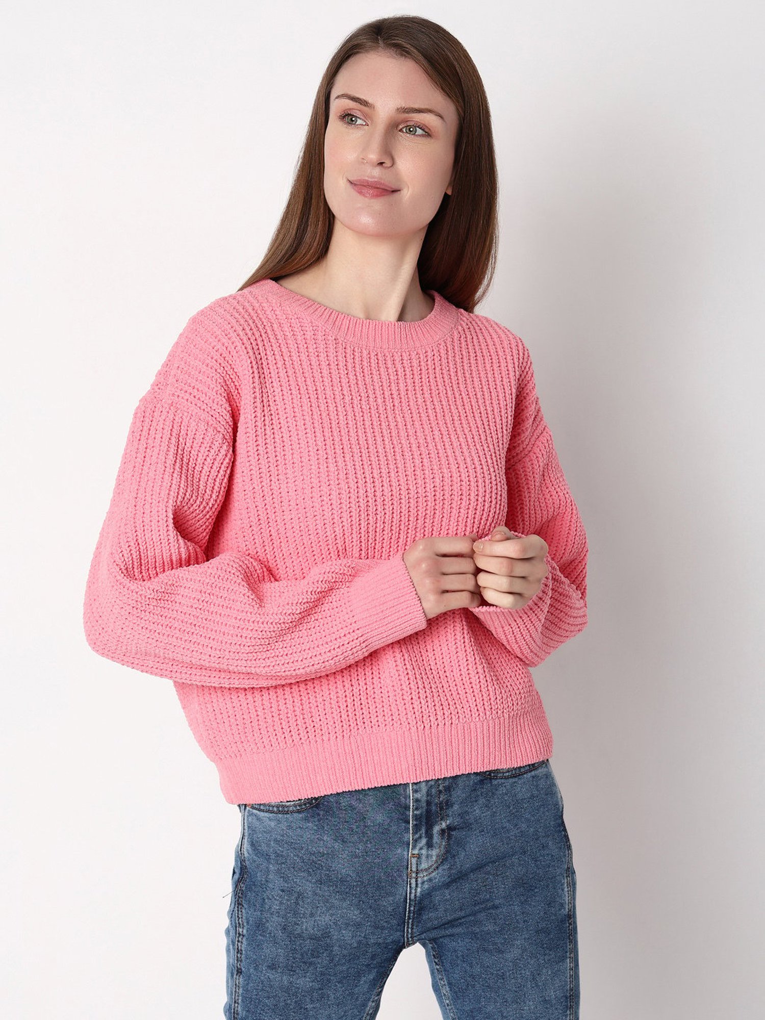 Vero Moda Pink Self Design Pullover
