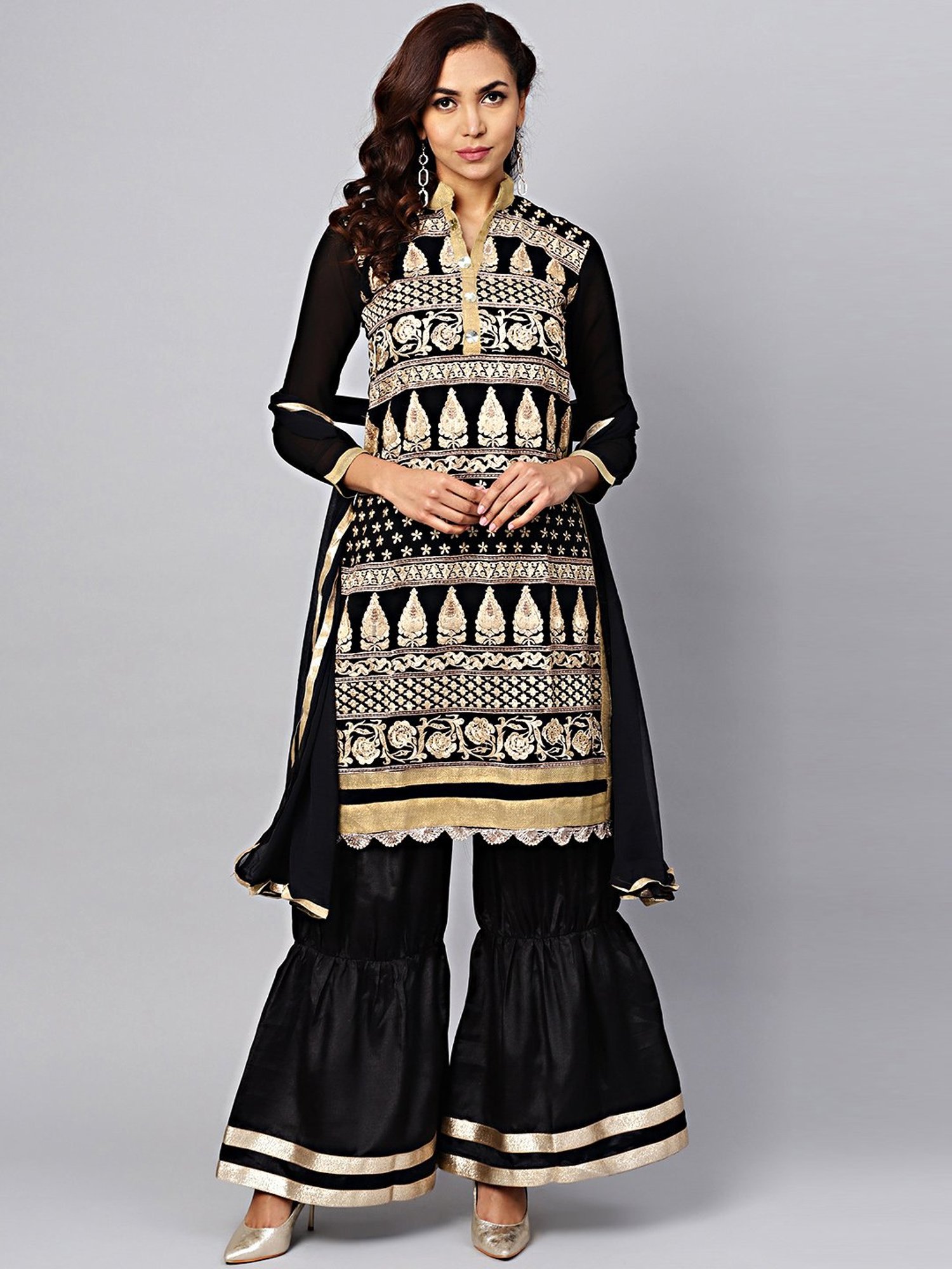 Chhabra 555 Black Embroidered Semi-Stitched Dress Material With Dupatta