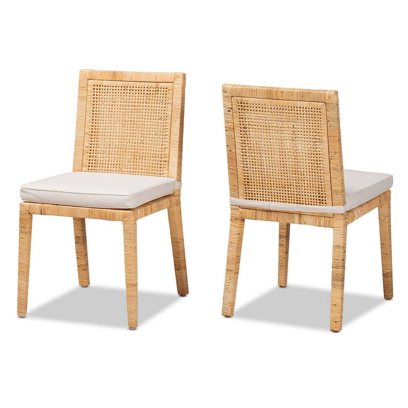 2pc Sofia Wood and Rattan Dining Chair Set Natural/White - Baxton Studio