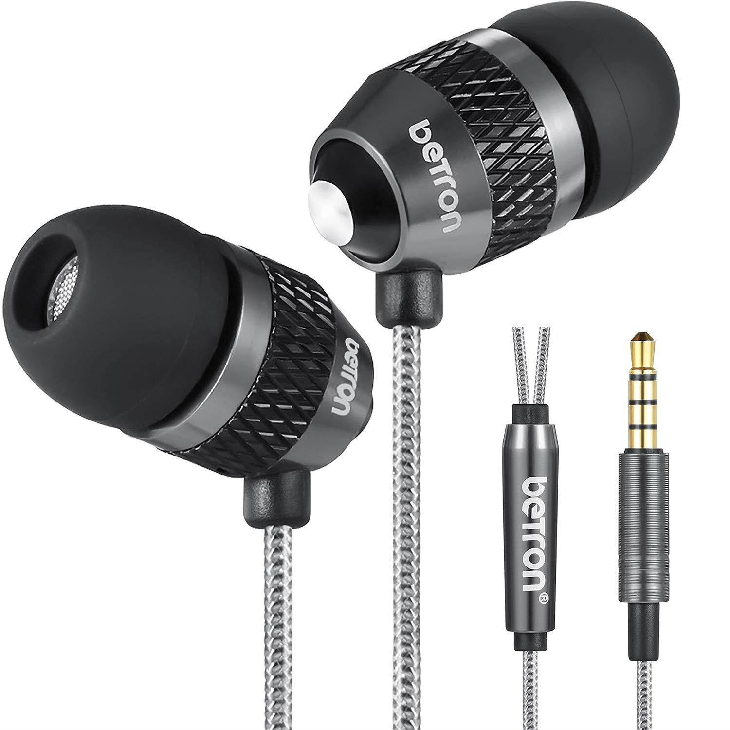 Betron B25 Noise Isolating in Ear Canal Headphones Earphones with Pure Sound and Powerful Bass for iPhone, iPad, iPod, Samsung Smartphones and Tablets (Black Without Remote)