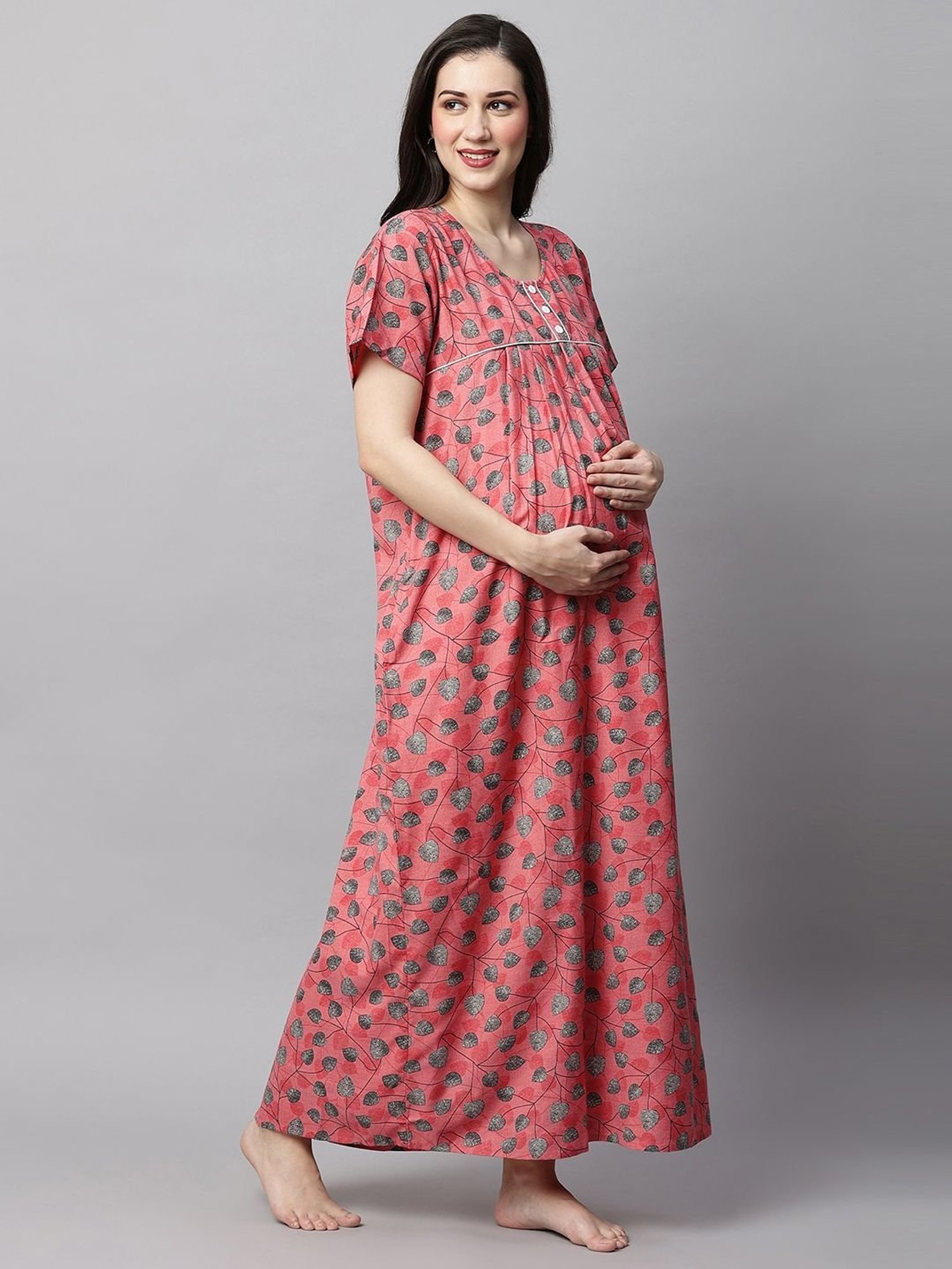 MomToBe Pink Printed Feeding Nighty