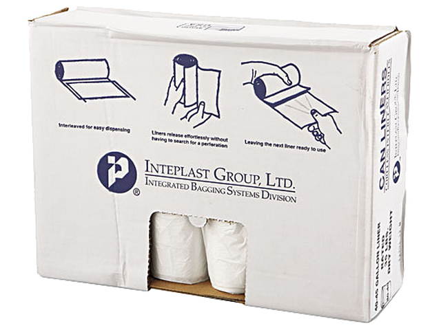 Inteplast Group VALH4048N12 High-Density Can Liner, 40 x 46, 45gal, 12mic, Clear, 25/Roll, 10 Rolls/Carton, 1 Carton