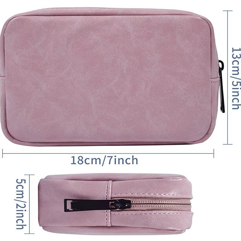 Accessories Organizer Bag Premium PU Leather Multifunctional Travel Digital Accessories Storage Bag Cable Storage Bag for Power Bank Mouse Adapter Cable Earphones Rose Powder