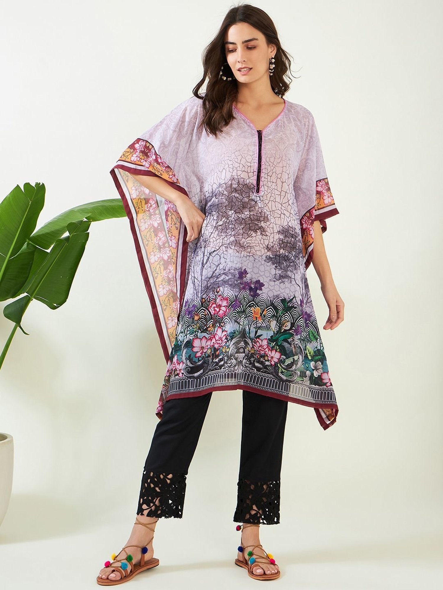 The Kaftan Company Lilac Printed A Line Kaftan