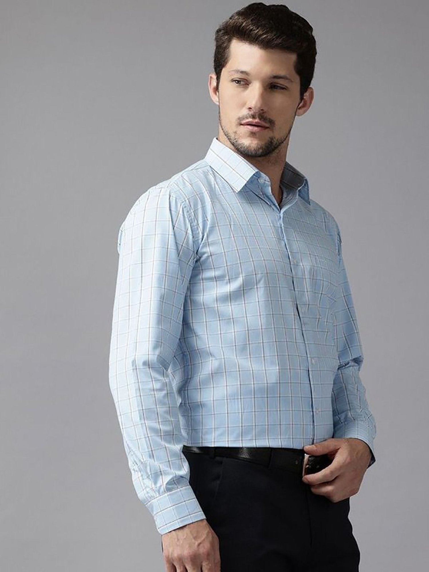 English Navy Blue Slim Fit Checks Shirts